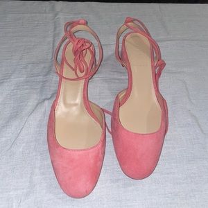 J. CREW Dahlia Neon Pink Suede Ankle Strap Heels Size 8 Made in Italy.